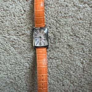 Orange Crocodile-Embossed Watch